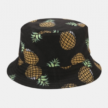 Femmes Hommes Double Face Fruits Ananas Motif Extérieur Décontracté Parasol Seau Chapeau