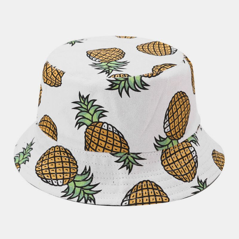 Femmes Hommes Double Face Fruits Ananas Motif Extérieur Décontracté Parasol Seau Chapeau