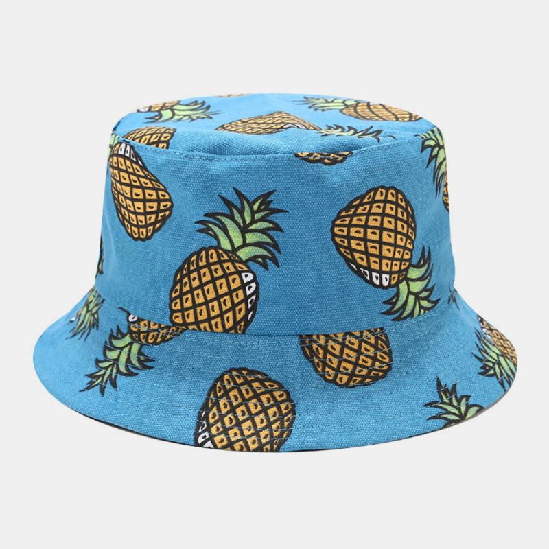 Femmes Hommes Double Face Fruits Ananas Motif Extérieur Décontracté Parasol Seau Chapeau