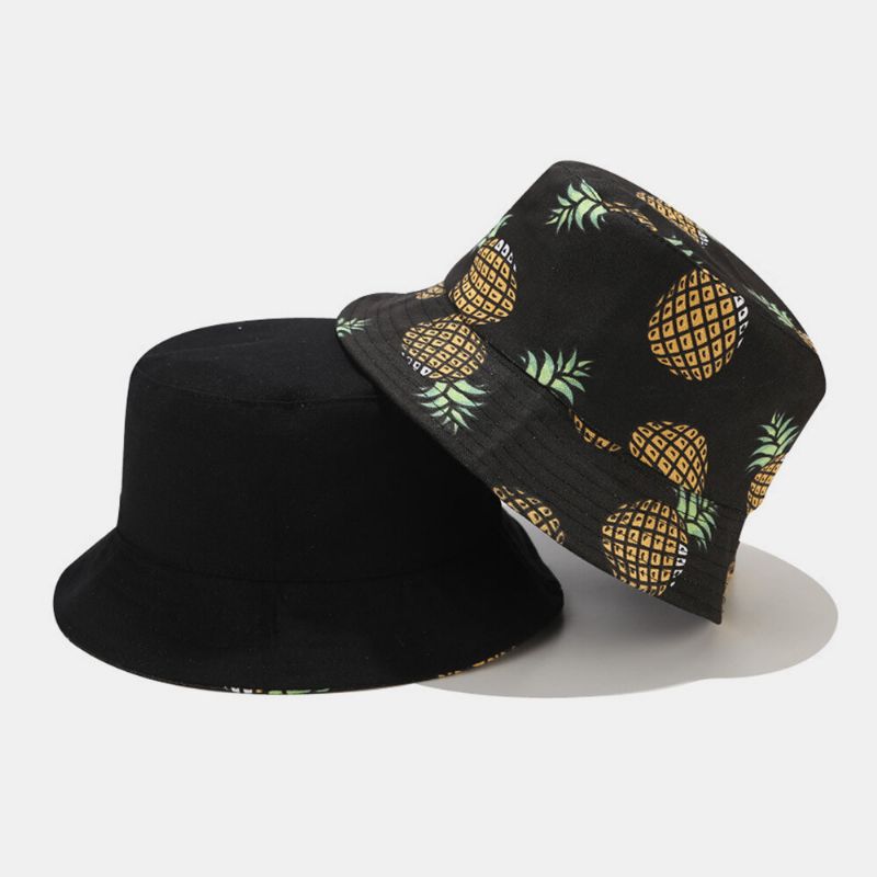 Femmes Hommes Double Face Fruits Ananas Motif Extérieur Décontracté Parasol Seau Chapeau