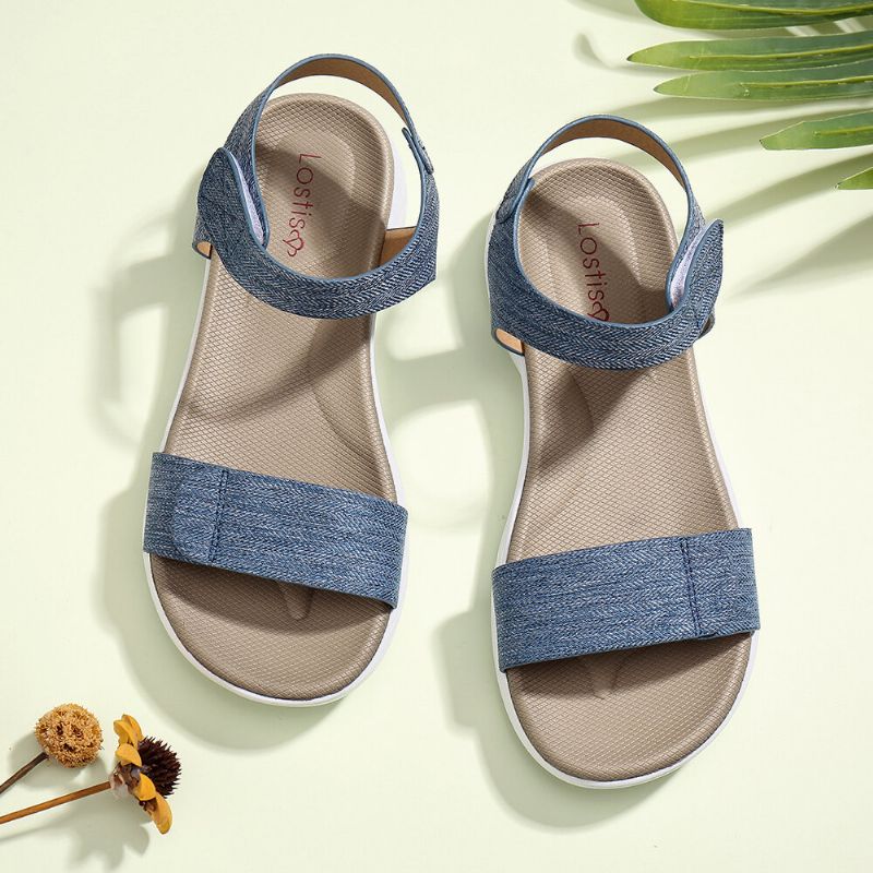 Femmes Hook Loop Open Toe Soft Sole Comfy Summer Casual Flat Sandals