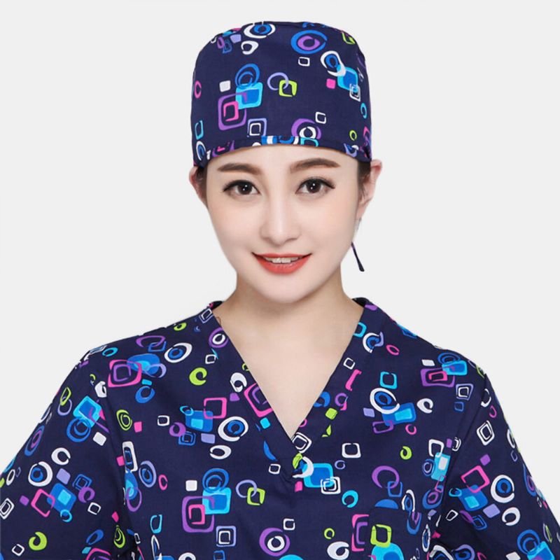 Femmes Imprimer Coton Bonnet Chirurgical Docteur Infirmière Sangle Coiffure Chapeau Dentaire Travail Cap Bonnet