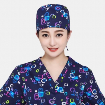 Femmes Imprimer Coton Bonnet Chirurgical Docteur Infirmière Sangle Coiffure Chapeau Dentaire Travail Cap Bonnet