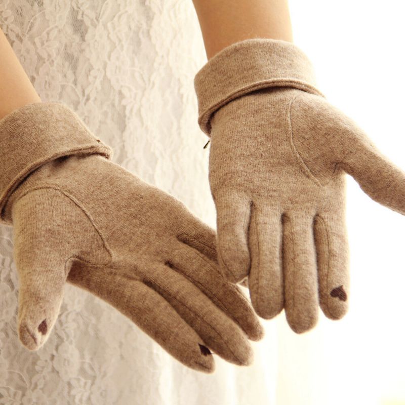 Femmes Laine Écran Tactile Broderie Pointillé Ligne Nœud Papillon Garder Au Chaud Mode Gants Décontractés