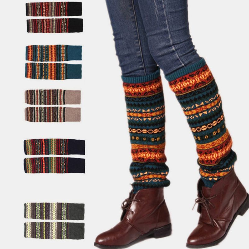 Femmes Laine Plus Épaissir Garder Au Chaud Motif À Rayures Bottes D'hiver Couverture Leggings Chaussettes Bas