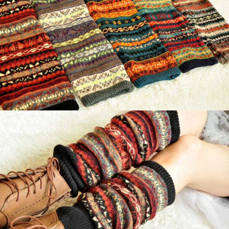 Femmes Laine Plus Épaissir Garder Au Chaud Motif À Rayures Bottes D'hiver Couverture Leggings Chaussettes Bas