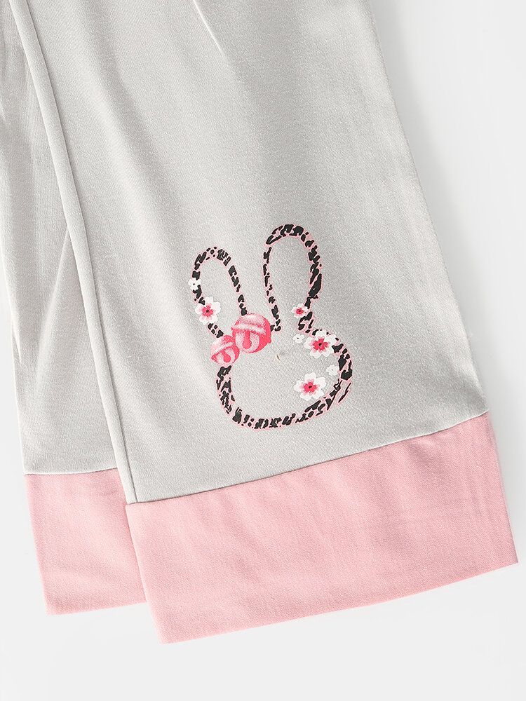 Femmes Lettre Imprimer Dessin Animé Lapin Motif Pull Poche Gery Pantalon Maison Mignon Pyjama Ensemble