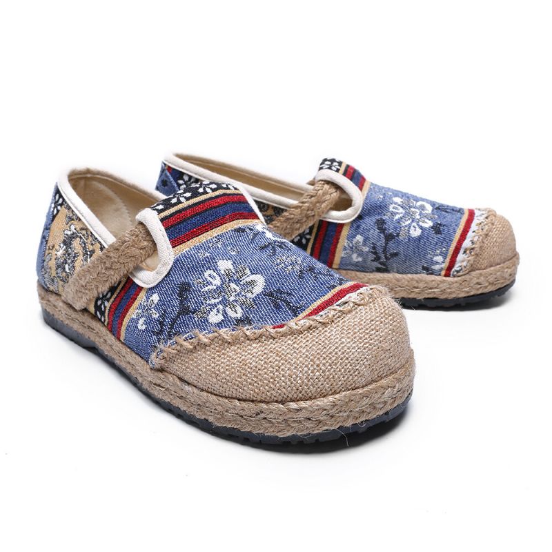 Femmes Lin Old Peking Printing Stricing Slip On Mocassins