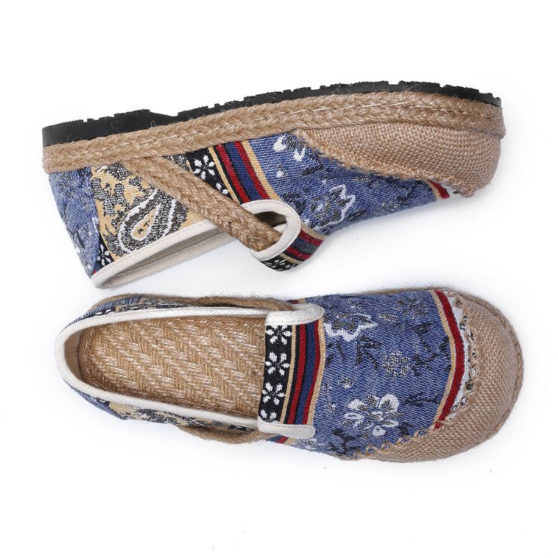 Femmes Lin Old Peking Printing Stricing Slip On Mocassins