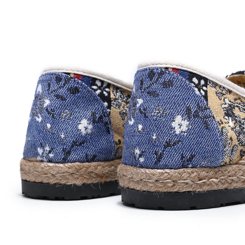 Femmes Lin Old Peking Printing Stricing Slip On Mocassins