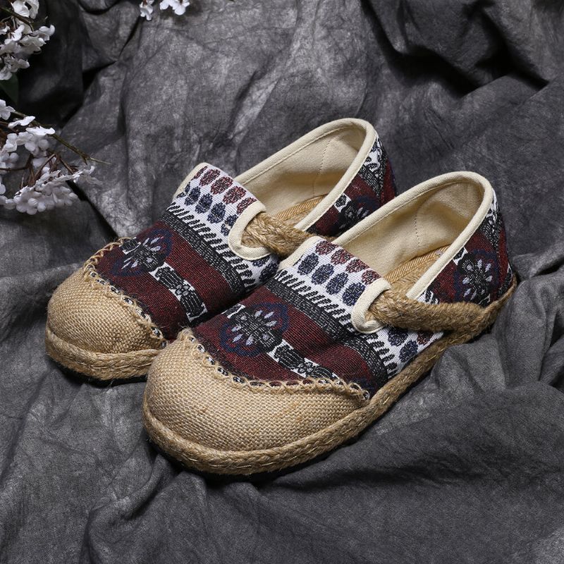 Femmes Lin Straw Pattern Casual Slip On Espadrille Flat Mocassins