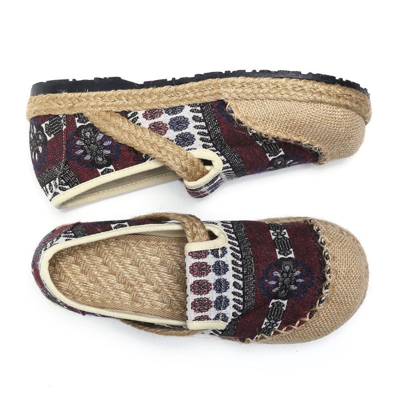 Femmes Lin Straw Pattern Casual Slip On Espadrille Flat Mocassins