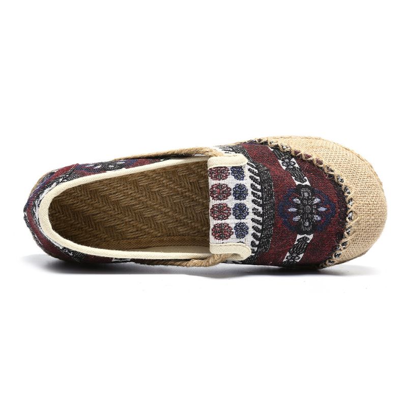 Femmes Lin Straw Pattern Casual Slip On Espadrille Flat Mocassins