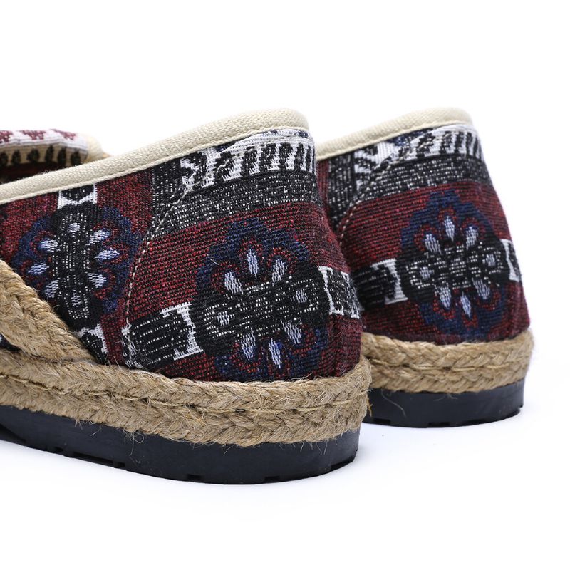 Femmes Lin Straw Pattern Casual Slip On Espadrille Flat Mocassins