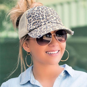 Femmes Made-old Breaking Hole Leopard Pattern Fashion Hollow Out Ripped Washed Baseball Hat