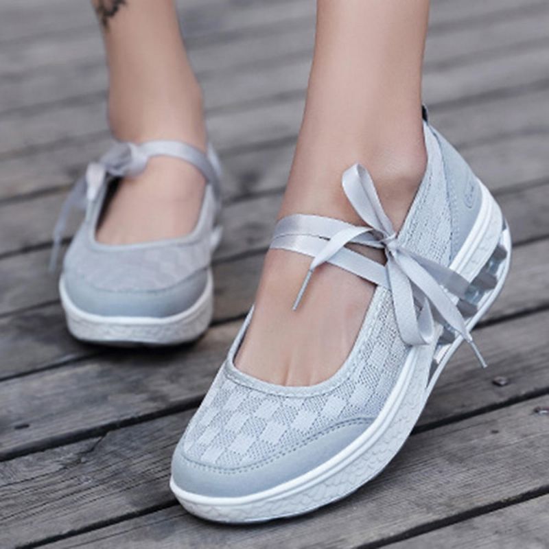 Femmes Mesh Splicing Sport Casual Lace Up Platform Sneakers