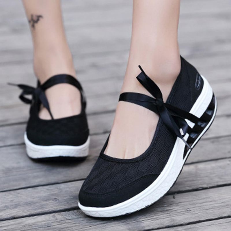 Femmes Mesh Splicing Sport Casual Lace Up Platform Sneakers