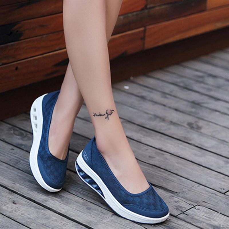 Femmes Mesh Splicing Sport Casual Lace Up Platform Sneakers