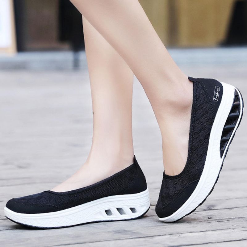 Femmes Mesh Splicing Sport Casual Lace Up Platform Sneakers