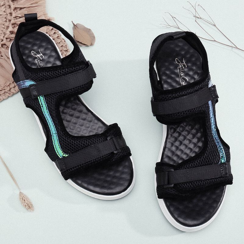 Femmes Mesh Stitching Hook Loop Casual Sports Wedge Sandals