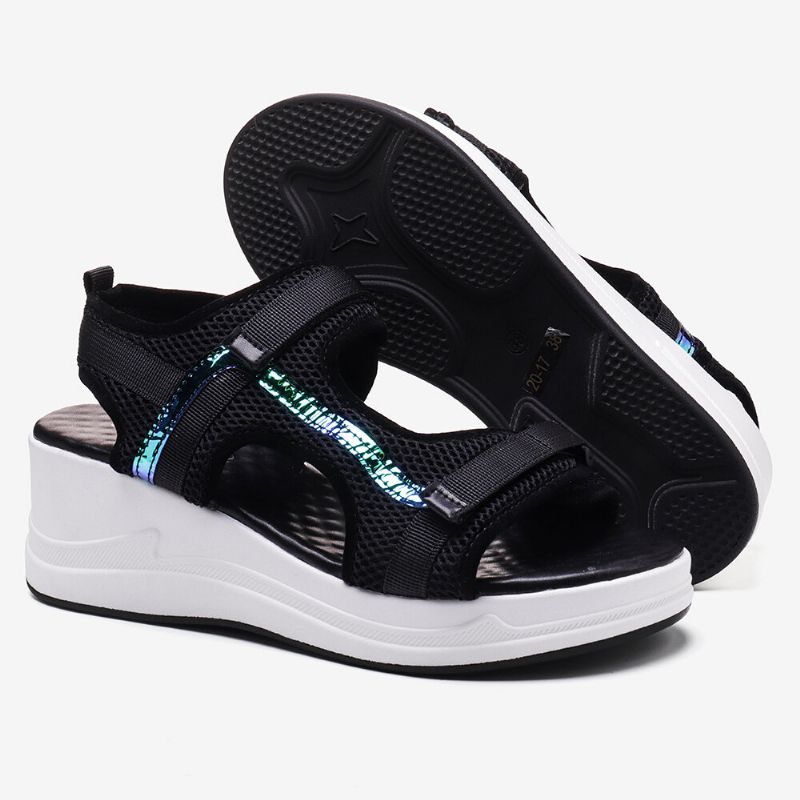 Femmes Mesh Stitching Hook Loop Casual Sports Wedge Sandals