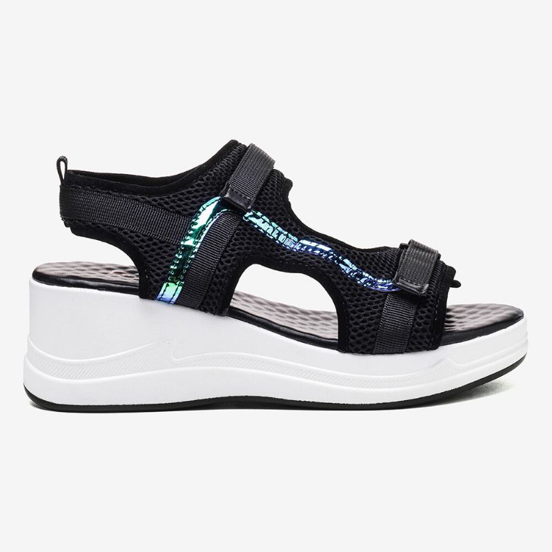 Femmes Mesh Stitching Hook Loop Casual Sports Wedge Sandals