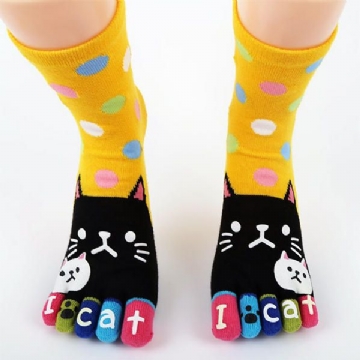 Femmes Mignon Dessin Animé Chat Cinq Orteils Chaussettes Épais Chaud Moyen Tube Chaussette