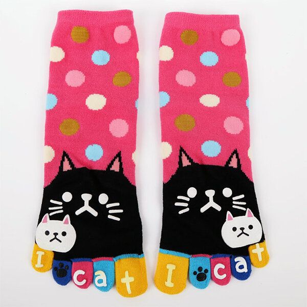 Femmes Mignon Dessin Animé Chat Cinq Orteils Chaussettes Épais Chaud Moyen Tube Chaussette