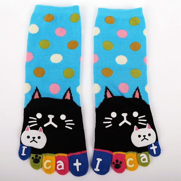 Femmes Mignon Dessin Animé Chat Cinq Orteils Chaussettes Épais Chaud Moyen Tube Chaussette