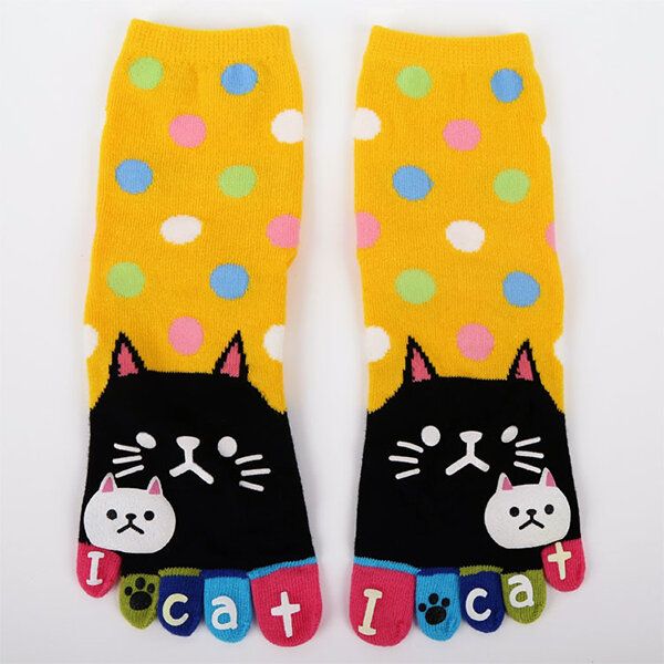 Femmes Mignon Dessin Animé Chat Cinq Orteils Chaussettes Épais Chaud Moyen Tube Chaussette