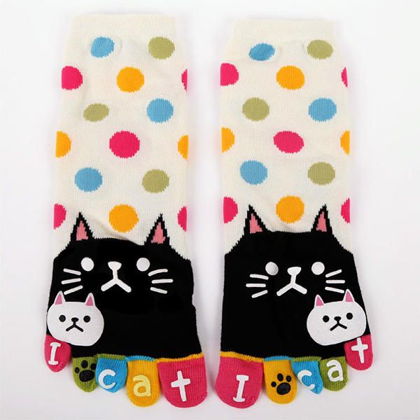 Femmes Mignon Dessin Animé Chat Cinq Orteils Chaussettes Épais Chaud Moyen Tube Chaussette