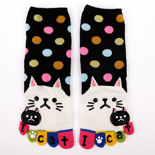 Femmes Mignon Dessin Animé Chat Cinq Orteils Chaussettes Épais Chaud Moyen Tube Chaussette