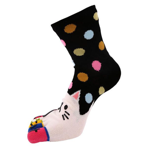 Femmes Mignon Dessin Animé Chat Cinq Orteils Chaussettes Épais Chaud Moyen Tube Chaussette