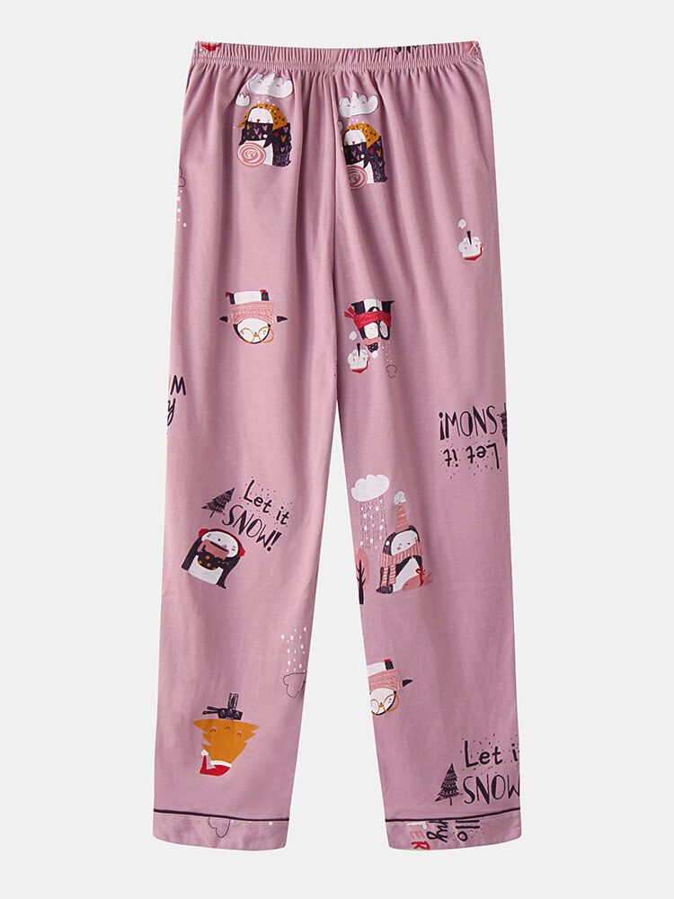 Femmes Mignon Dessin Animé Motif Imprimé Col Rond Deux Pièces Lâche Maison Pyjamas Ensembles