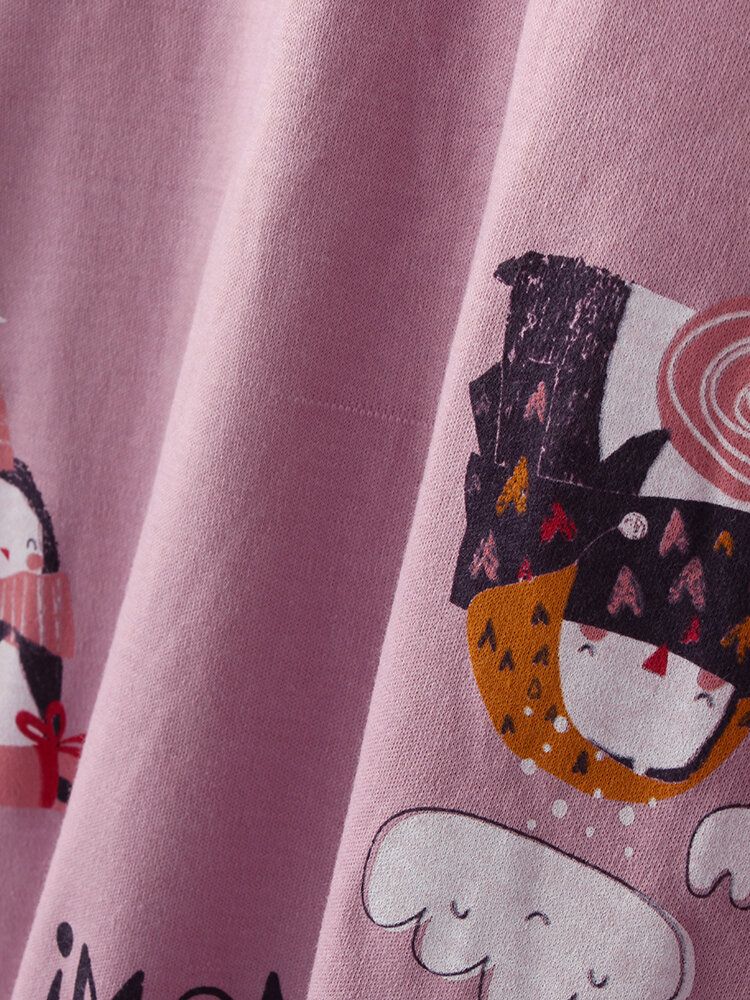 Femmes Mignon Dessin Animé Motif Imprimé Col Rond Deux Pièces Lâche Maison Pyjamas Ensembles