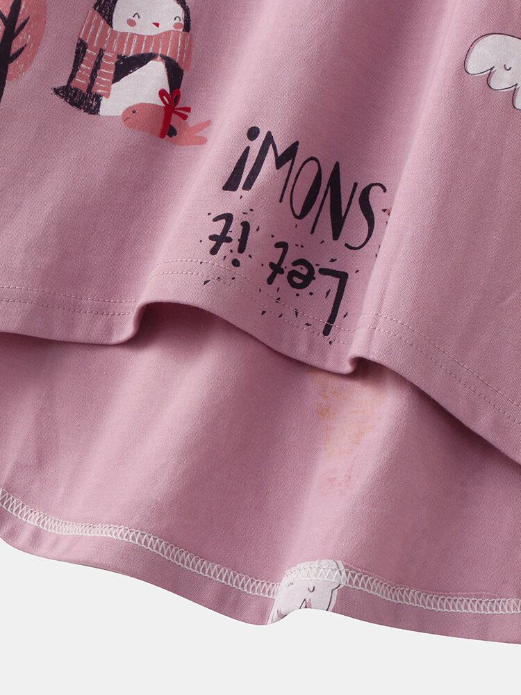 Femmes Mignon Dessin Animé Motif Imprimé Col Rond Deux Pièces Lâche Maison Pyjamas Ensembles