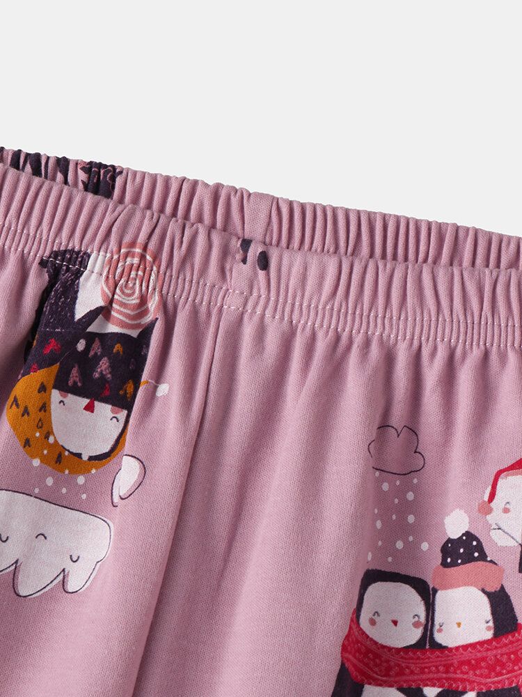 Femmes Mignon Dessin Animé Motif Imprimé Col Rond Deux Pièces Lâche Maison Pyjamas Ensembles