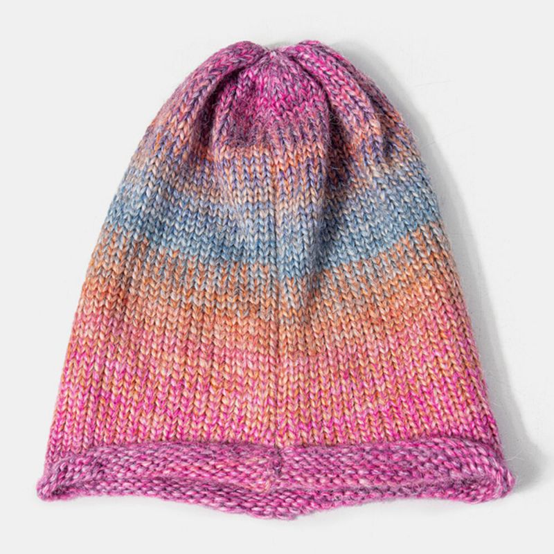 Femmes Mixed Color Knitted Tie-dye Gradient Color Vintage Fashion Warmth Brimless Beanie Hat