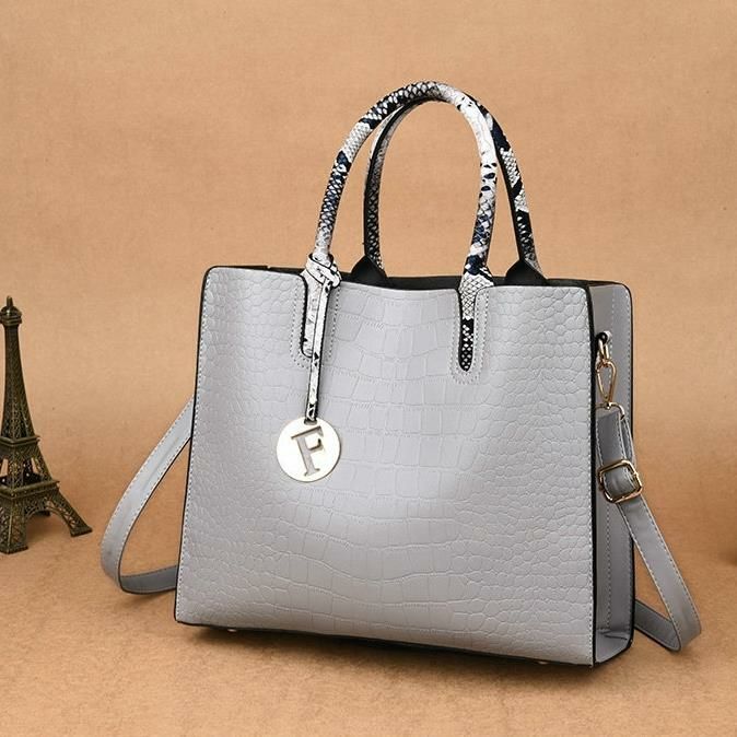 Femmes Mode Elengant Grande Capacité Sac À Main Sac À Bandoulière Crocodile Motif Toe