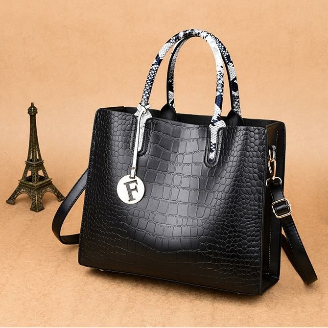 Femmes Mode Elengant Grande Capacité Sac À Main Sac À Bandoulière Crocodile Motif Toe