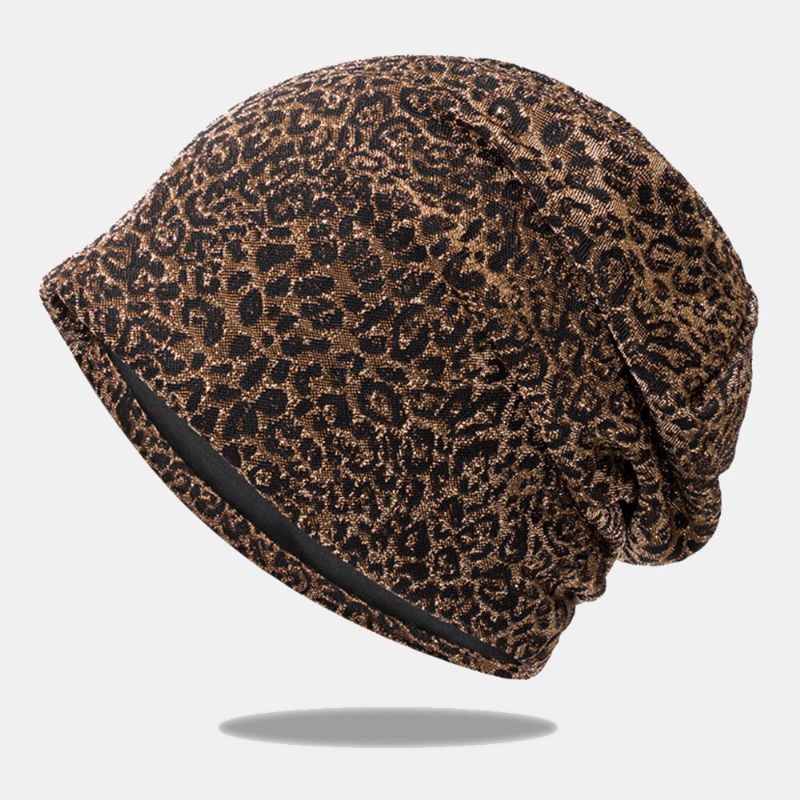 Femmes Motif Léopard Élastique Baotou Chapeau Été Automne Extérieur Parasol Respirant Réglable Crâne Chapeau Bonnet Chapeau