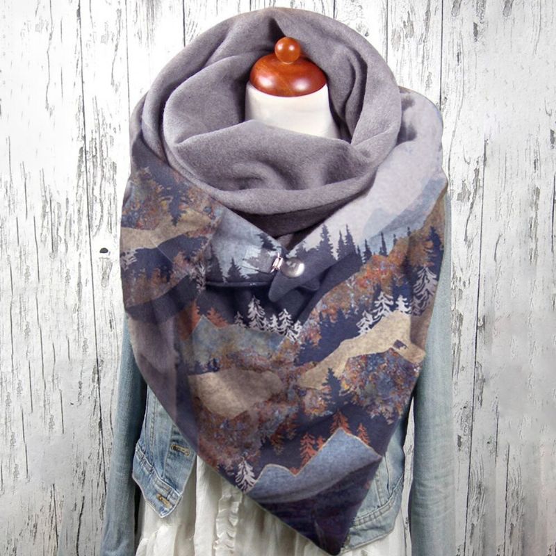 Femmes Mountain Treetop Print Pattern Soft Personality Neck Protection Keep Warm Scarf