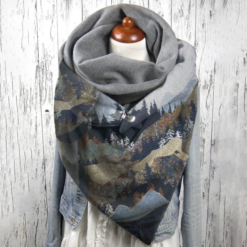 Femmes Mountain Treetop Print Pattern Soft Personality Neck Protection Keep Warm Scarf