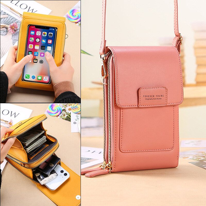 Femmes Multi-slots Flap Magnetic Button Stitch Detail Crossbody Bag Multi-poches Touch Screen On The Back 7 Inch Phone Bag