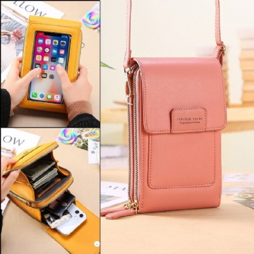 Femmes Multi-slots Flap Magnetic Button Stitch Detail Crossbody Bag Multi-poches Touch Screen On The Back 7 Inch Phone Bag