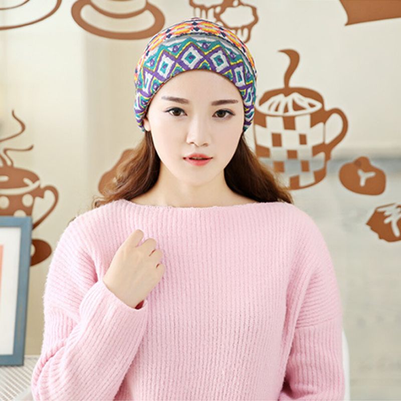 Femmes Multi-usages Impression Turban Casquette Décontracté Été Extérieur Cou Guêtre Bon Élastique Doux Bonnet Chapeau