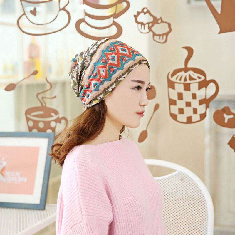 Femmes Multi-usages Impression Turban Casquette Décontracté Été Extérieur Cou Guêtre Bon Élastique Doux Bonnet Chapeau