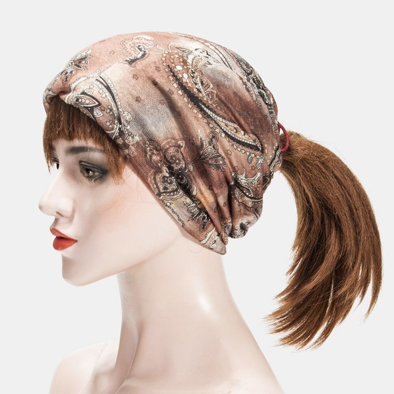 Femmes Multi-usages Impression Turban Casquette Décontracté Été Extérieur Cou Guêtre Bon Élastique Doux Bonnet Chapeau