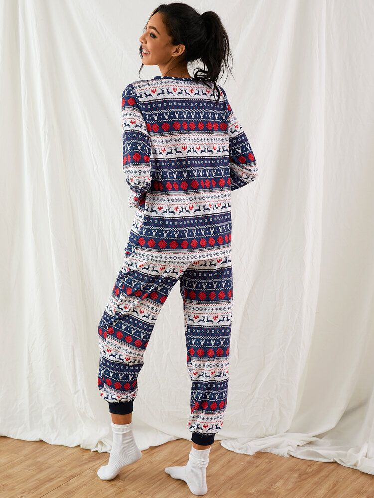 Femmes Noël Dessin Animé Vintage Imprimer À Manches Longues Pull Cordon Jogger Pantalon Maison Pyjama Ensemble