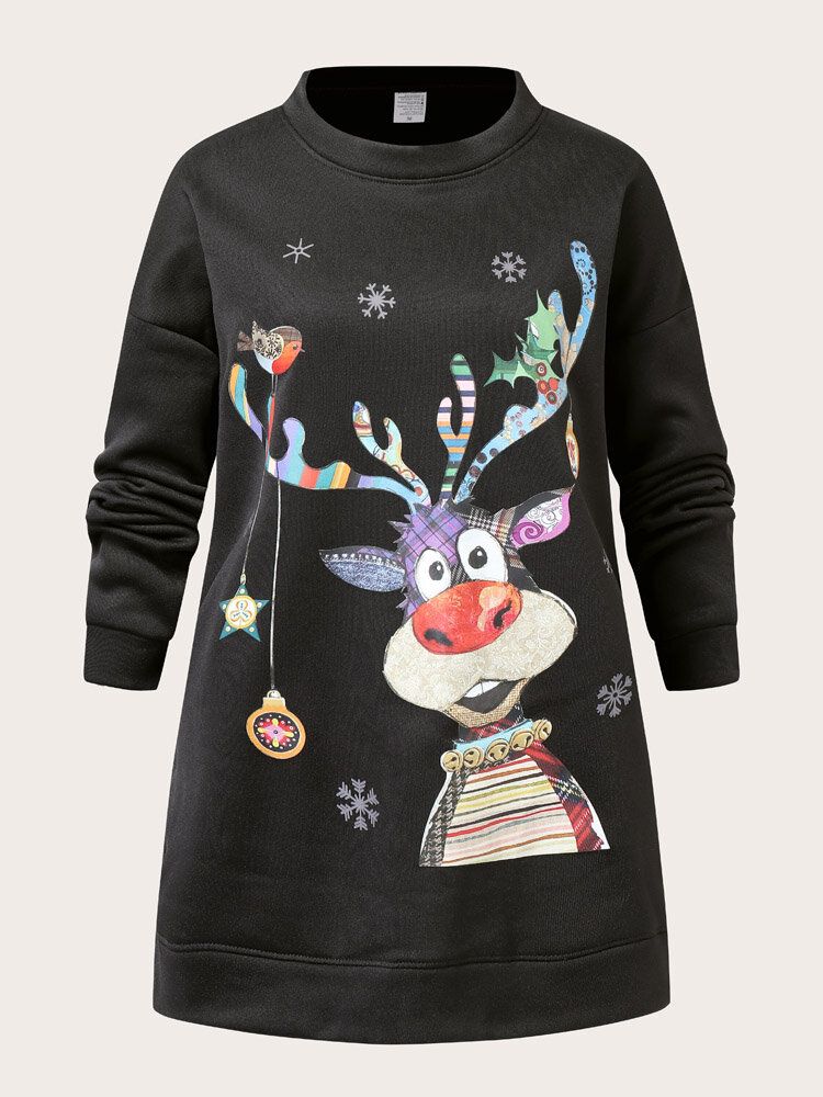 Femmes Noël Elk Mignon Dessin Animé Col Rond Manches Longues Casual Pull Sweat